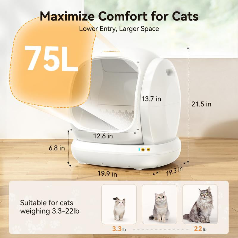 Meowant SC02 75L Large Self-Cleaning Cat Litter Box with APP Control, Odor Removal, Anti-Pinch Design, and Easy Installation for Multiple Cats