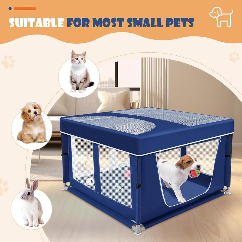 Puppy Playpen 42 X 42 Inch, Dog Playpen with Gate for Puppies, Small and Medium Dogs, Pet Playpen with Roof for Outdoors & Indoors, Safe and Sturdy Dog Fence
