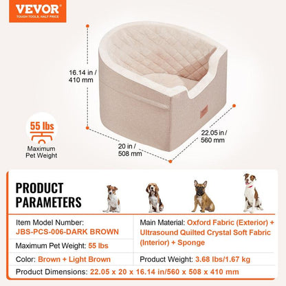 VEVOR Dog Car Seat, Waterproof Dog Booster Seat for Car with a Storage Pocket, Clip-On Safety Leash and Sponge Filling, Dog Car Bed for Small & Medium Dog up to 55Lbs, Gray