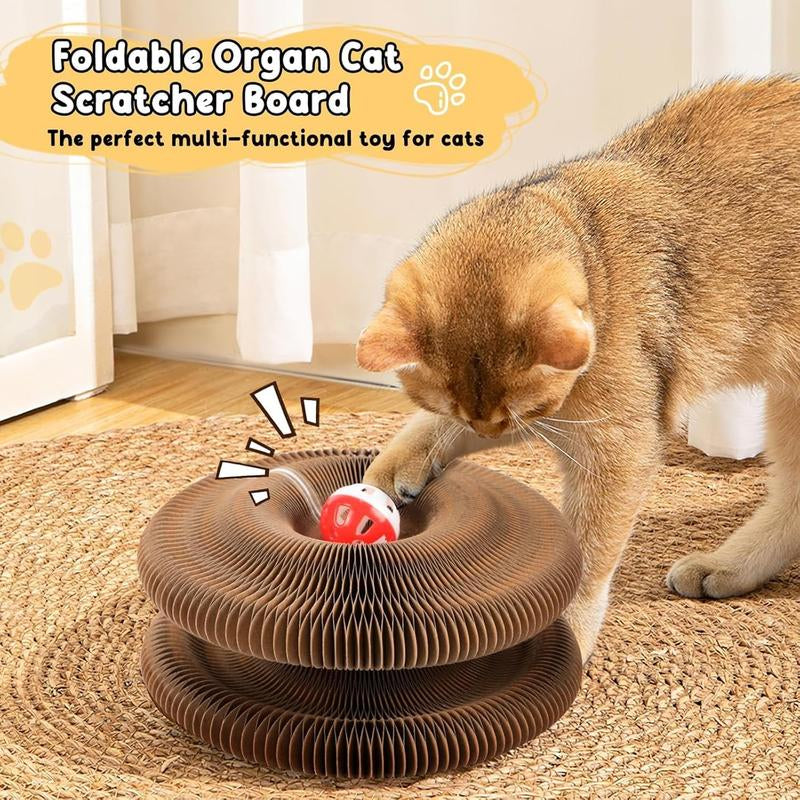 Cat Scratcher Toy, 1 Box Foldable Cat Scratcher Toy with Ball, Interactive Cat Toy, Pet Supplies for Indoor and Outdoor Use, Christmas Gift