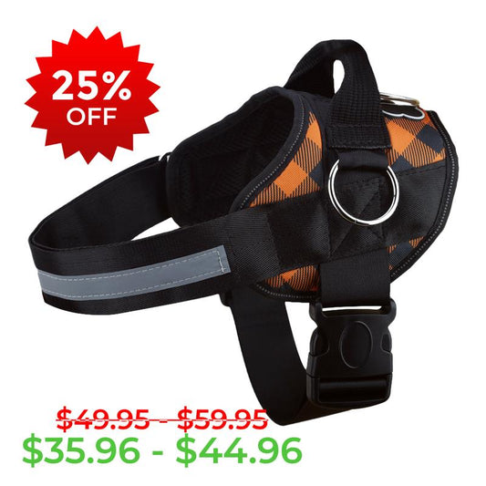 Joyride, Orange Plaid Dog Harness, No-Pull, Adjustable & Reflective, Heavy-Duty with Handle