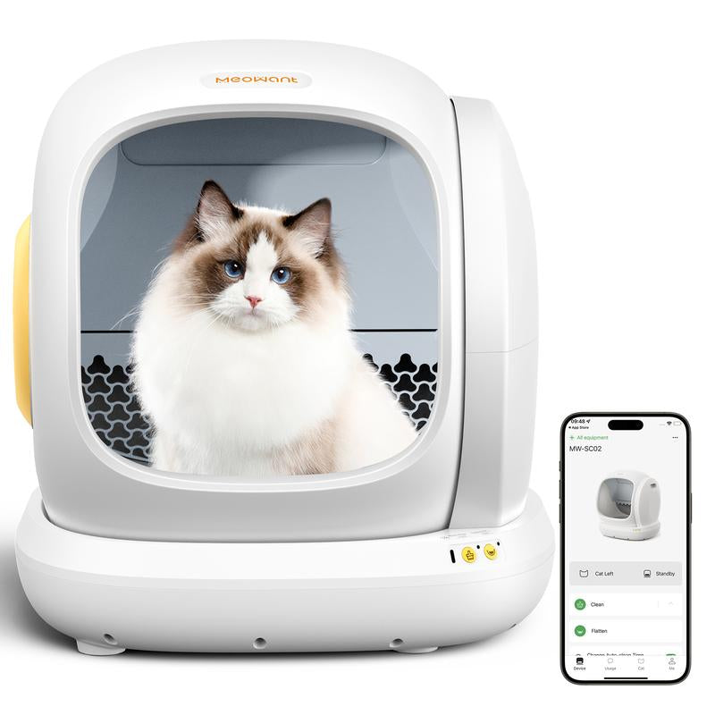 Meowant SC02 75L Large Self-Cleaning Cat Litter Box with APP Control, Odor Removal, Anti-Pinch Design, and Easy Installation for Multiple Cats