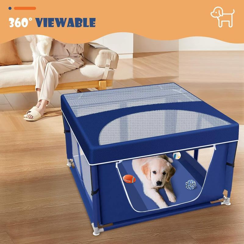Puppy Playpen 42 X 42 Inch, Dog Playpen with Gate for Puppies, Small and Medium Dogs, Pet Playpen with Roof for Outdoors & Indoors, Safe and Sturdy Dog Fence
