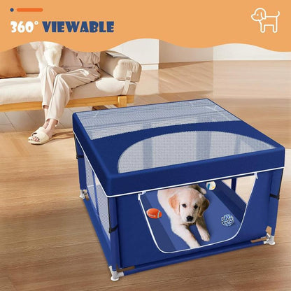 Puppy Playpen 42 X 42 Inch, Dog Playpen with Gate for Puppies, Small and Medium Dogs, Pet Playpen with Roof for Outdoors & Indoors, Safe and Sturdy Dog Fence