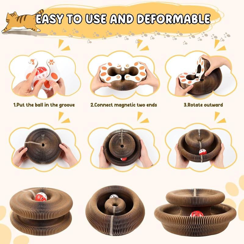 Cat Scratcher Toy, 1 Box Foldable Cat Scratcher Toy with Ball, Interactive Cat Toy, Pet Supplies for Indoor and Outdoor Use, Christmas Gift
