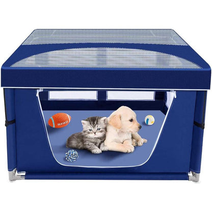 Puppy Playpen 42 X 42 Inch, Dog Playpen with Gate for Puppies, Small and Medium Dogs, Pet Playpen with Roof for Outdoors & Indoors, Safe and Sturdy Dog Fence