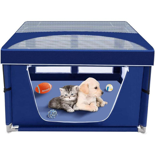 Puppy Playpen 42 X 42 Inch, Dog Playpen with Gate for Puppies, Small and Medium Dogs, Pet Playpen with Roof for Outdoors & Indoors, Safe and Sturdy Dog Fence