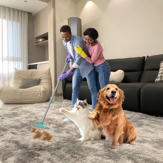 Cat & Dog De-Shedding Brush - Extra Long Handle with Hanging Loop, Extra Long Tool Hair Removal, Cat and Dog Grooming Tool Daily Use Rake Carpet Vacuum Fur Multi-Function Steam Ood Comb Defur Spritz Product Shaver Wipes Finger Lice Bag Portable Pet