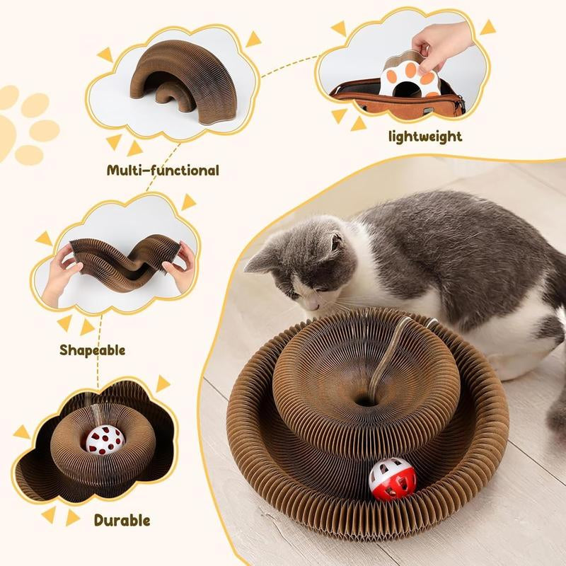 Cat Scratcher Toy, 1 Box Foldable Cat Scratcher Toy with Ball, Interactive Cat Toy, Pet Supplies for Indoor and Outdoor Use, Christmas Gift