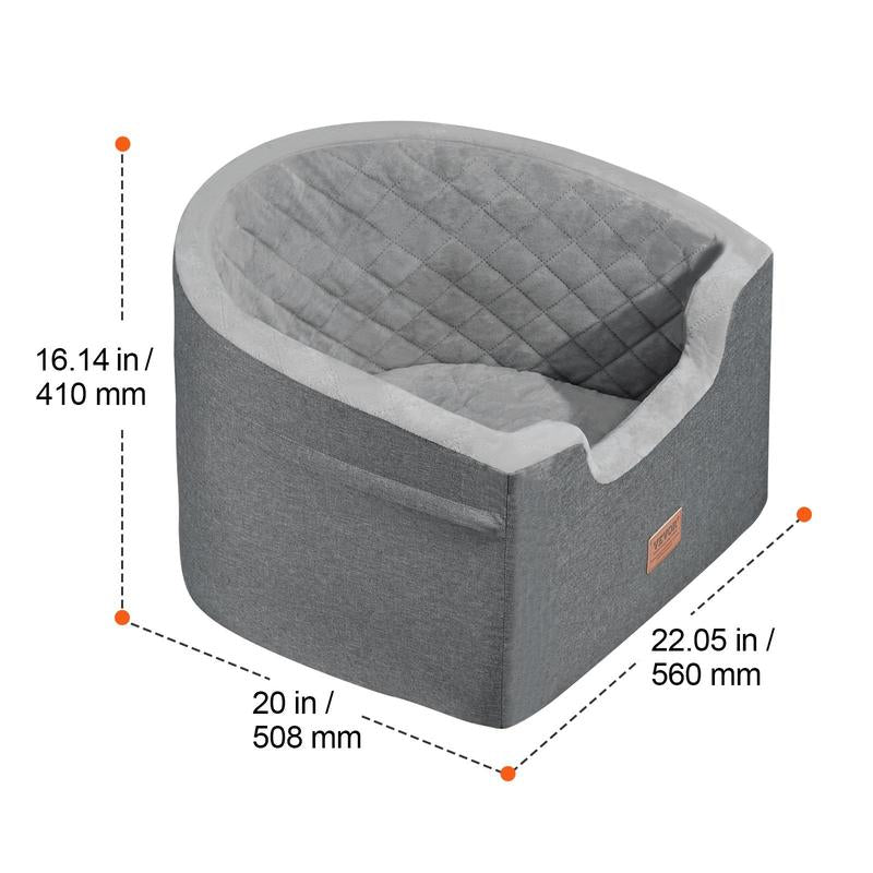 VEVOR Dog Car Seat, Waterproof Dog Booster Seat for Car with a Storage Pocket, Clip-On Safety Leash and Sponge Filling, Dog Car Bed for Small & Medium Dog up to 55Lbs, Gray