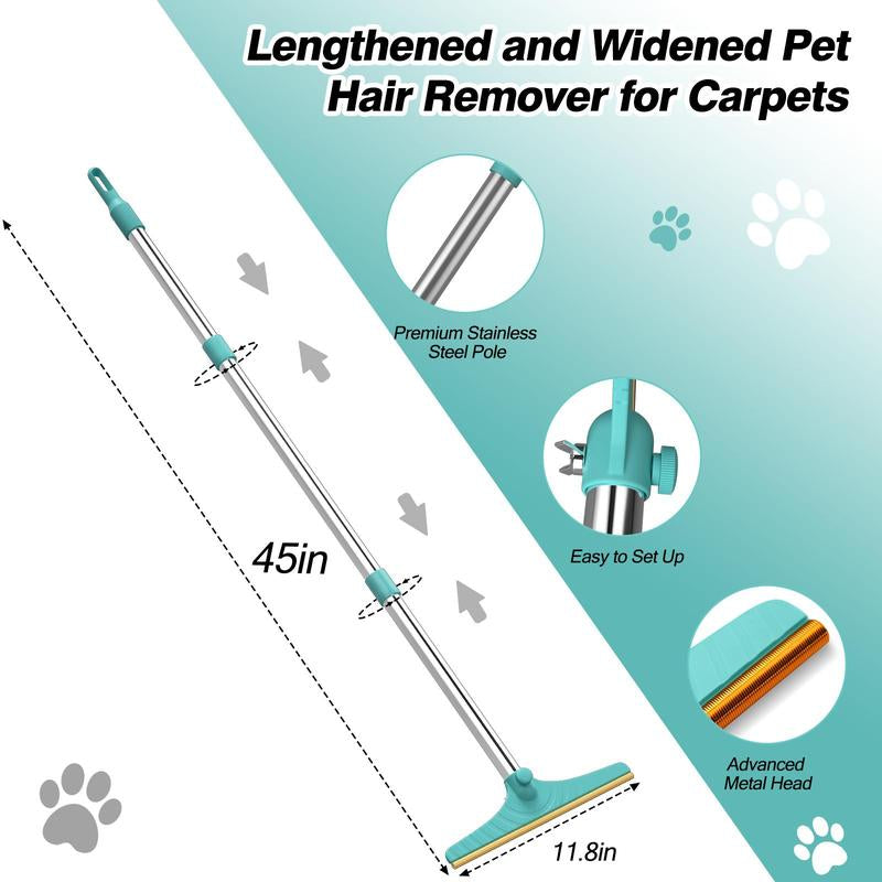 Cat & Dog De-Shedding Brush - Extra Long Handle with Hanging Loop, Extra Long Tool Hair Removal, Cat and Dog Grooming Tool Daily Use Rake Carpet Vacuum Fur Multi-Function Steam Ood Comb Defur Spritz Product Shaver Wipes Finger Lice Bag Portable Pet