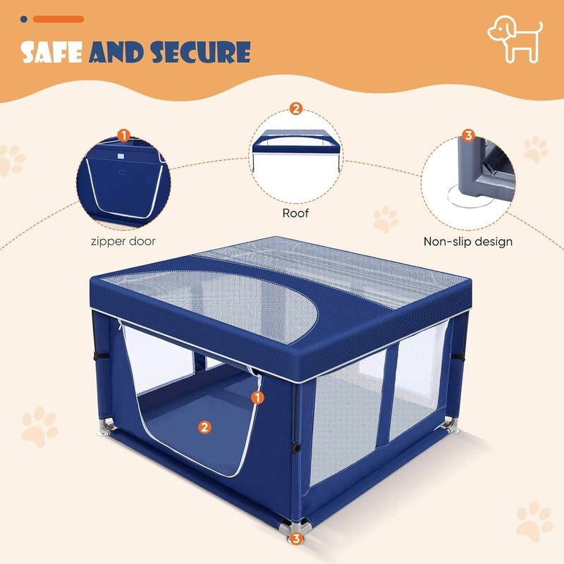 Puppy Playpen 42 X 42 Inch, Dog Playpen with Gate for Puppies, Small and Medium Dogs, Pet Playpen with Roof for Outdoors & Indoors, Safe and Sturdy Dog Fence