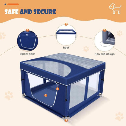 Puppy Playpen 42 X 42 Inch, Dog Playpen with Gate for Puppies, Small and Medium Dogs, Pet Playpen with Roof for Outdoors & Indoors, Safe and Sturdy Dog Fence