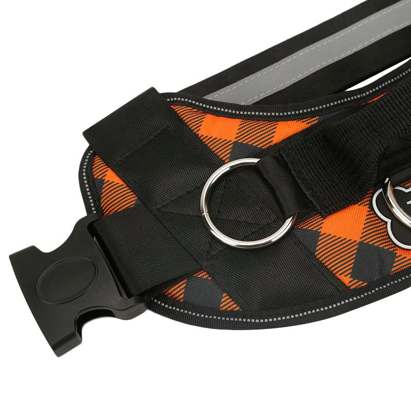 Joyride, Orange Plaid Dog Harness, No-Pull, Adjustable & Reflective, Heavy-Duty with Handle