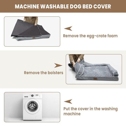 Dog Beds for Large Dogs, Washable Dog Bed Sofa with Removable Cover, Waterproof Dog Bed Couch with Nonslip Bottom, High Bolster Dog Bed, Orthopedic Dog Bed
