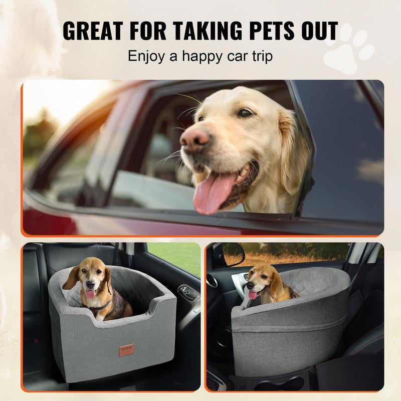 VEVOR Dog Car Seat, Waterproof Dog Booster Seat for Car with a Storage Pocket, Clip-On Safety Leash and Sponge Filling, Dog Car Bed for Small & Medium Dog up to 55Lbs, Gray