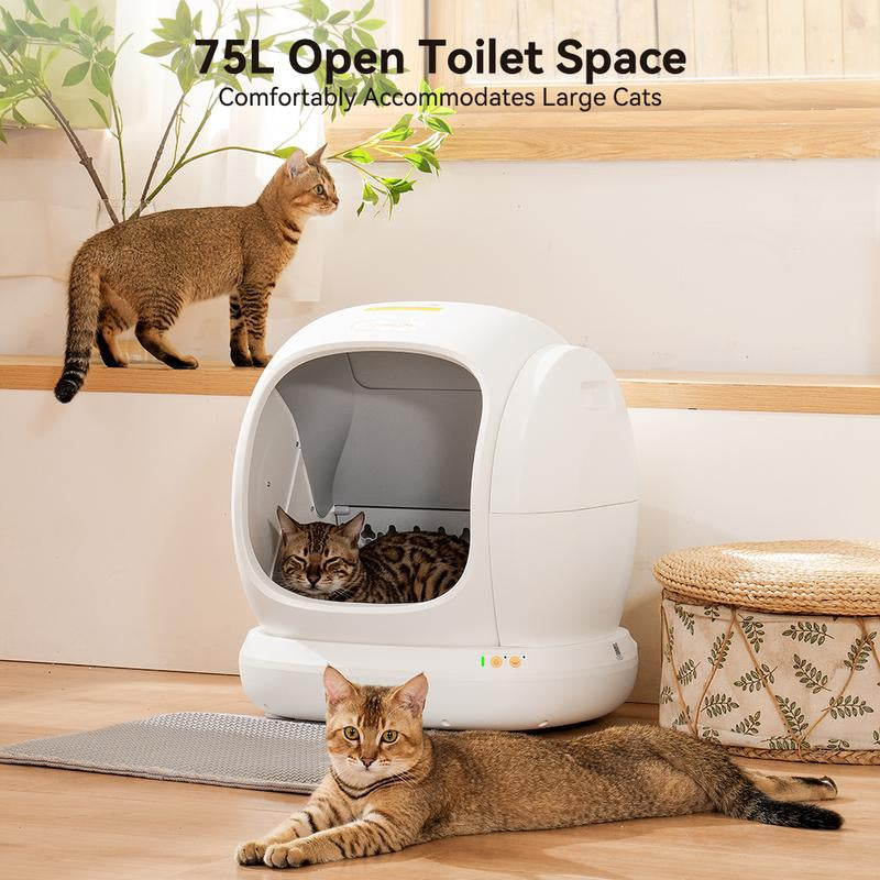 Meowant SC02 75L Large Self-Cleaning Cat Litter Box with APP Control, Odor Removal, Anti-Pinch Design, and Easy Installation for Multiple Cats