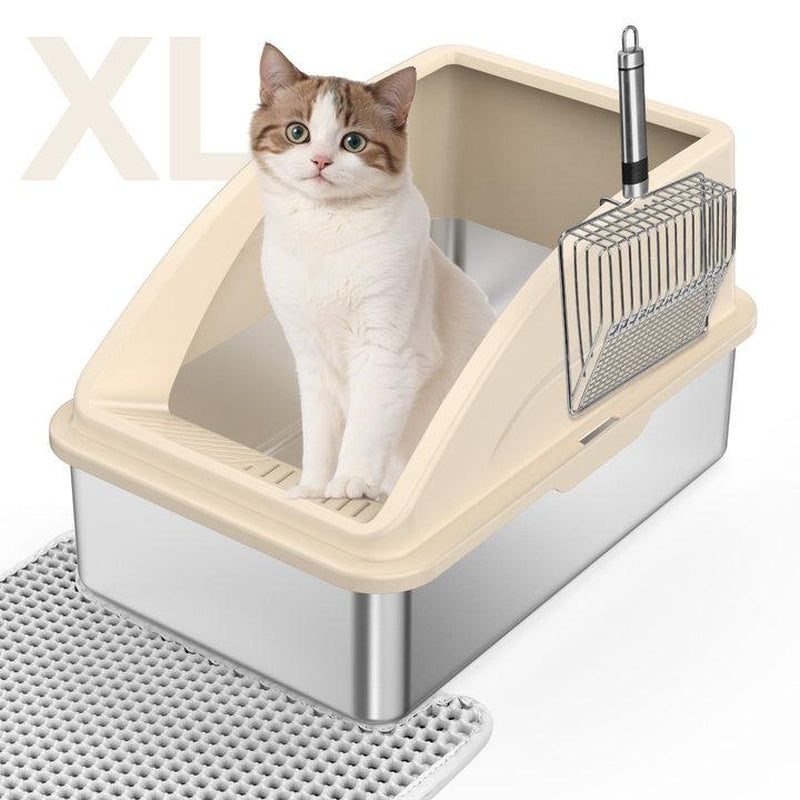 AIPERRO Enclosed Stainless Cat Litter Box,Xl,With Lid, Includes Cat Mat & All-Metal Litter Scoop, Anti-Urine Leakage,Pet Clean Supplies,Cat Stuff Outdoorfun Cat Litter Box Stainless Steel Litter Box Self Cleaning Litter Box