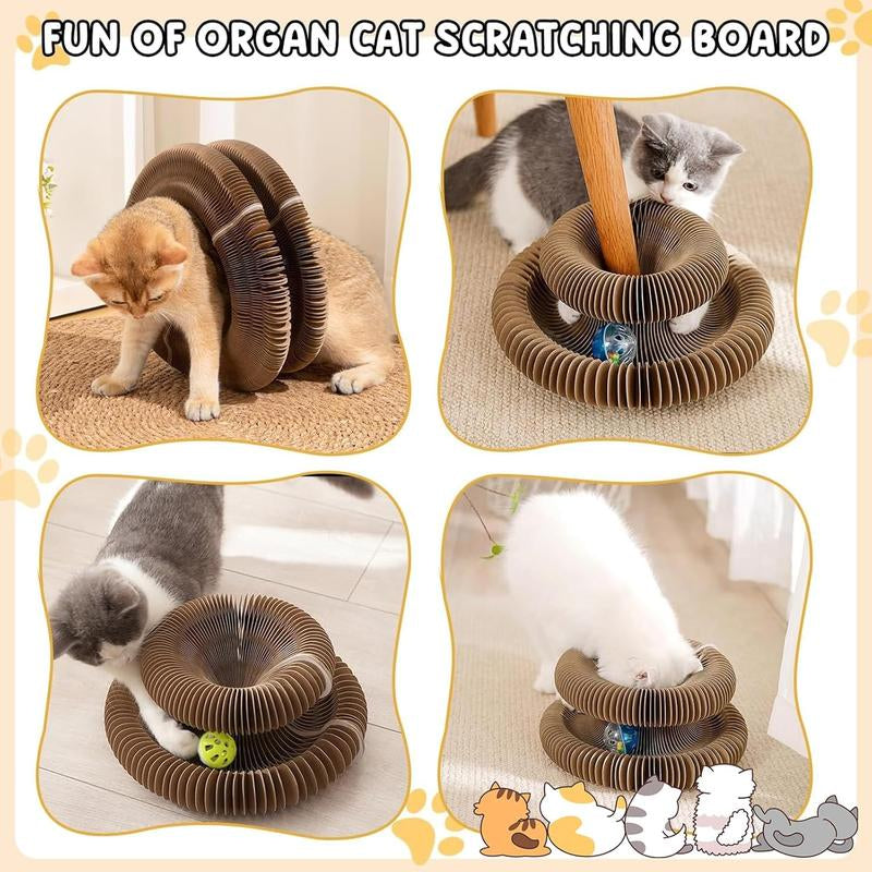 Cat Scratcher Toy, 1 Box Foldable Cat Scratcher Toy with Ball, Interactive Cat Toy, Pet Supplies for Indoor and Outdoor Use, Christmas Gift